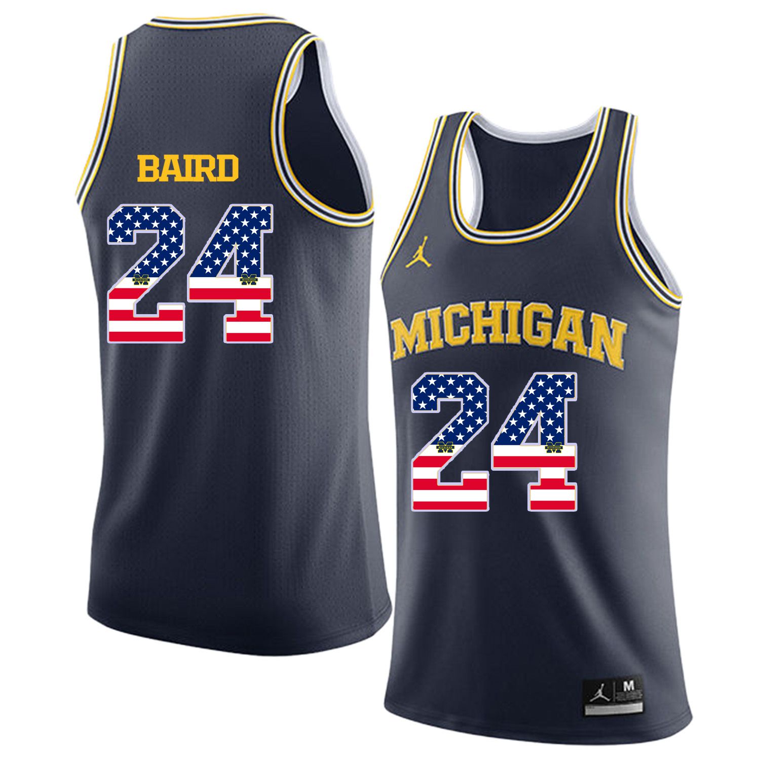 Men Jordan University of Michigan Basketball Navy #24 Baird Flag Customized NCAA Jerseys